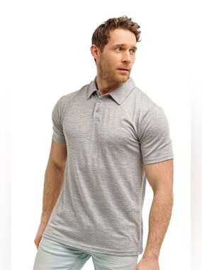 Merino Tech Merino Polo 180 Heathered Grey Shirt Size Medium